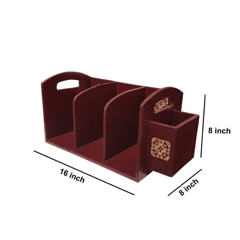 Lalhaveli Desk Supplies Accessories Wooden Hand Painted Books Magazine Pen Pencil Holder Table top Decor