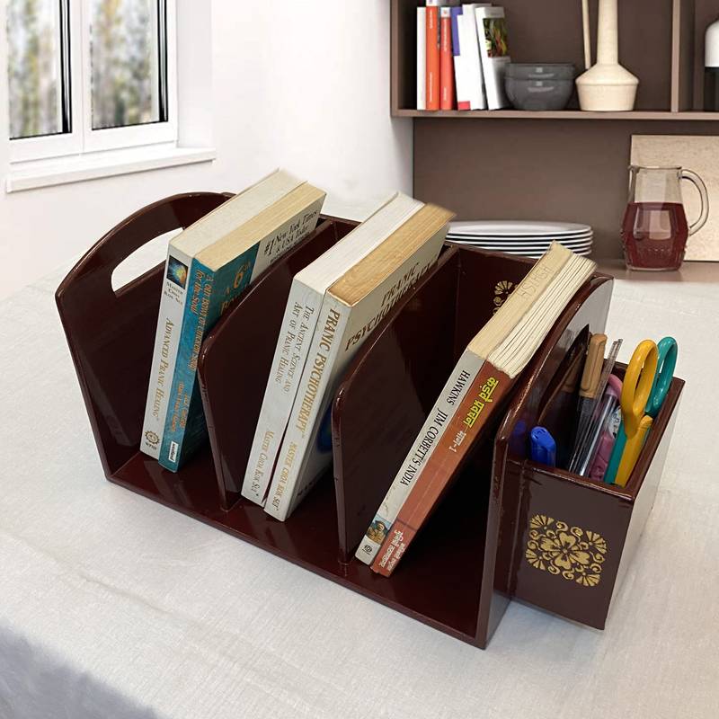 Lalhaveli Desk Supplies Accessories Wooden Hand Painted Books Magazine Pen Pencil Holder Table top Decor