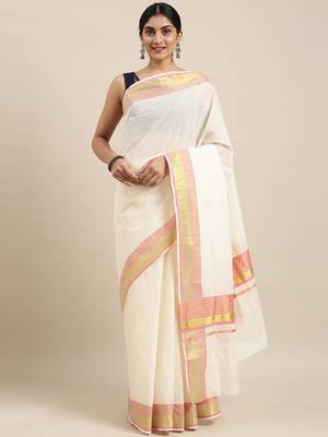 white pure cotton woven saree with blouse 1