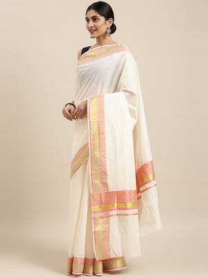 white pure cotton woven saree with blouse 2