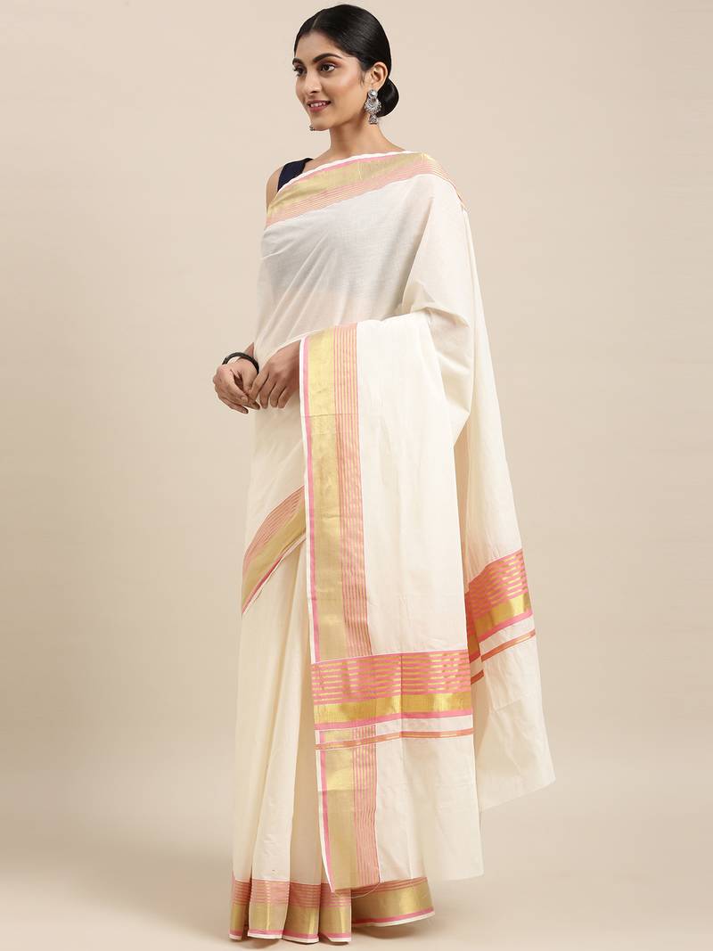 white pure cotton woven saree with blouse
