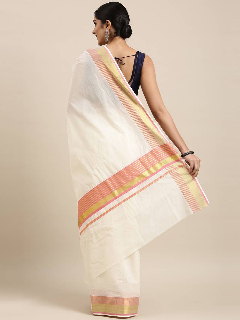 white pure cotton woven saree with blouse