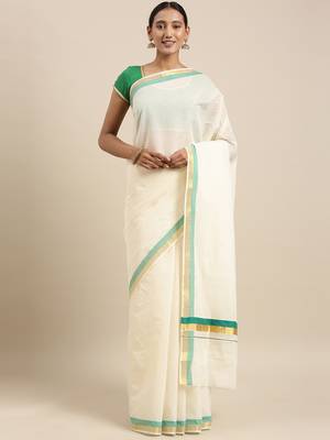 white pure cotton woven saree with blouse 1
