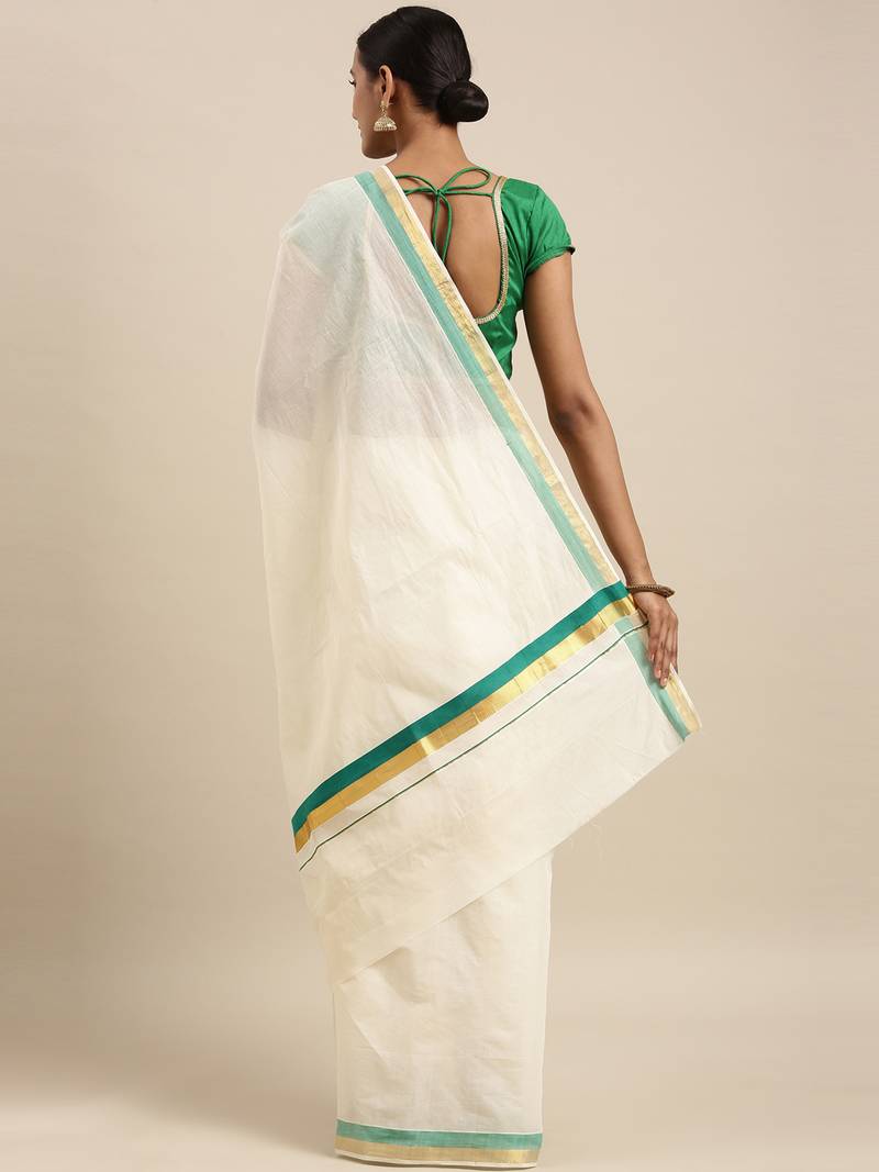 white pure cotton woven saree with blouse