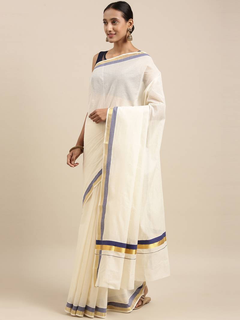 white pure cotton woven saree with blouse