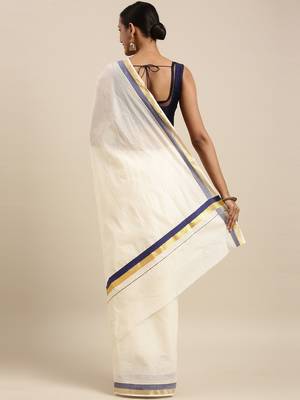 white pure cotton woven saree with blouse 3