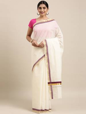 white pure cotton woven saree with blouse 1