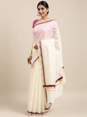 white pure cotton woven saree with blouse 2