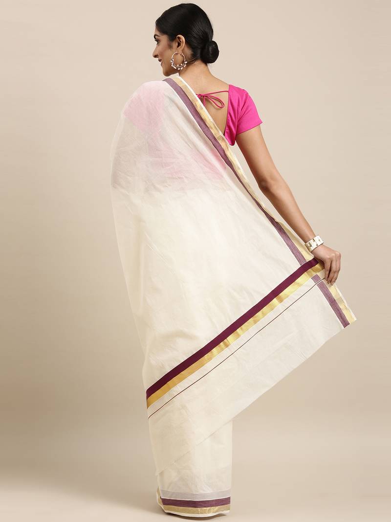 white pure cotton woven saree with blouse