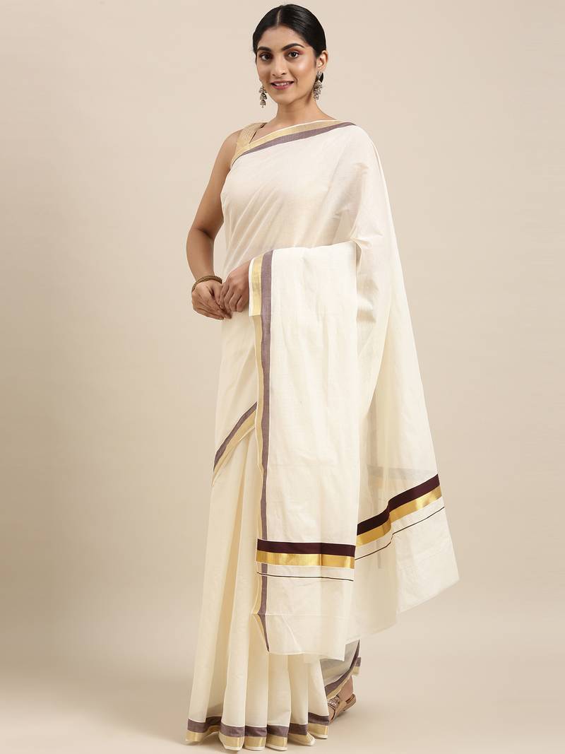 white pure cotton woven saree with blouse