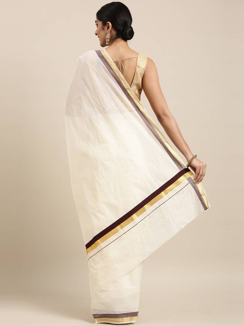 white pure cotton woven saree with blouse