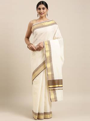 white pure cotton woven saree with blouse 1