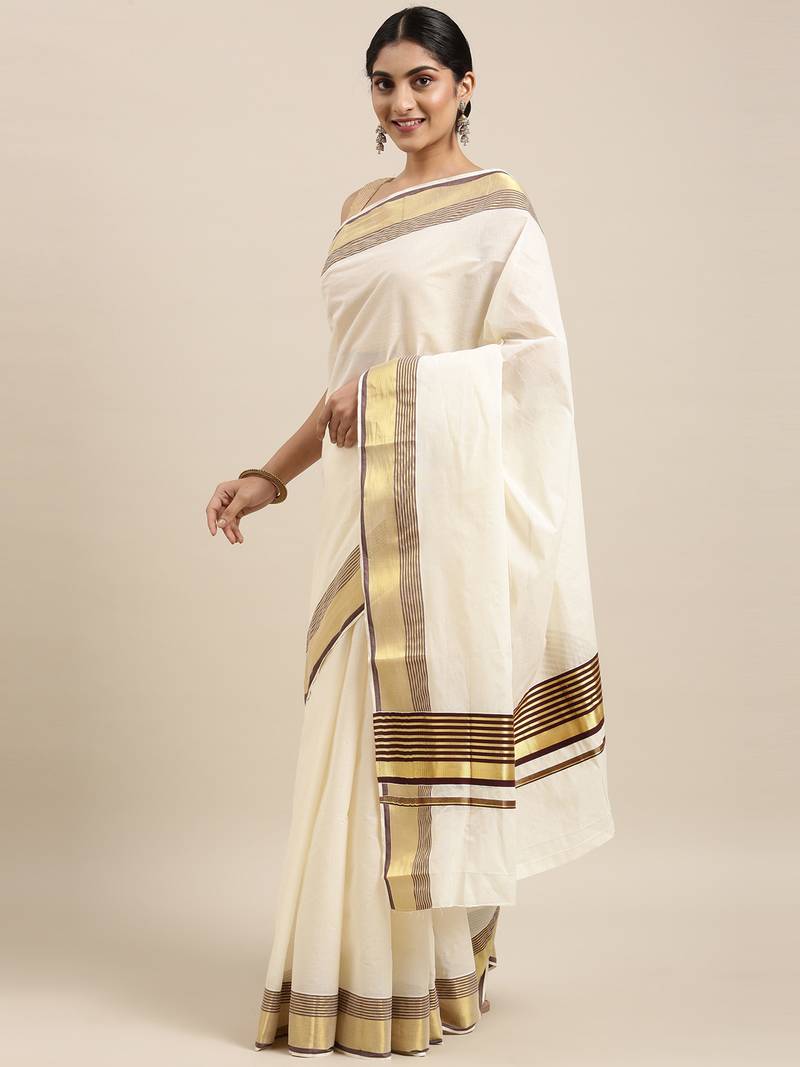 white pure cotton woven saree with blouse