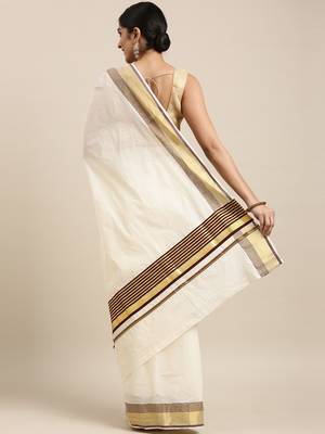 white pure cotton woven saree with blouse 3