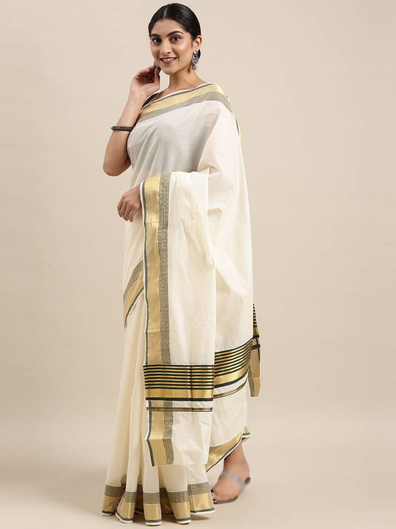 white pure cotton woven saree with blouse