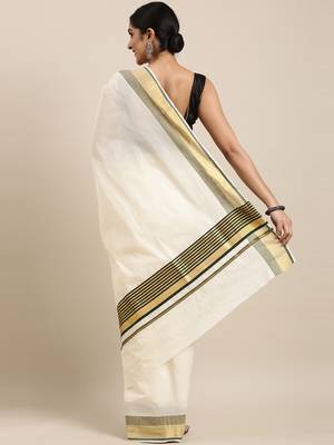 white pure cotton woven saree with blouse 3