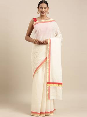 white pure cotton woven saree with blouse 1