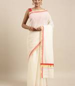 white pure cotton woven saree with blouse