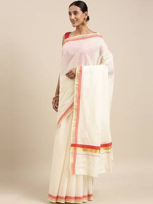 white pure cotton woven saree with blouse 2