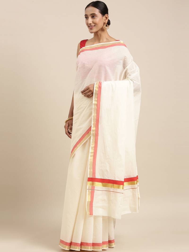 white pure cotton woven saree with blouse
