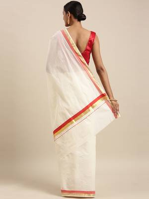 white pure cotton woven saree with blouse 3