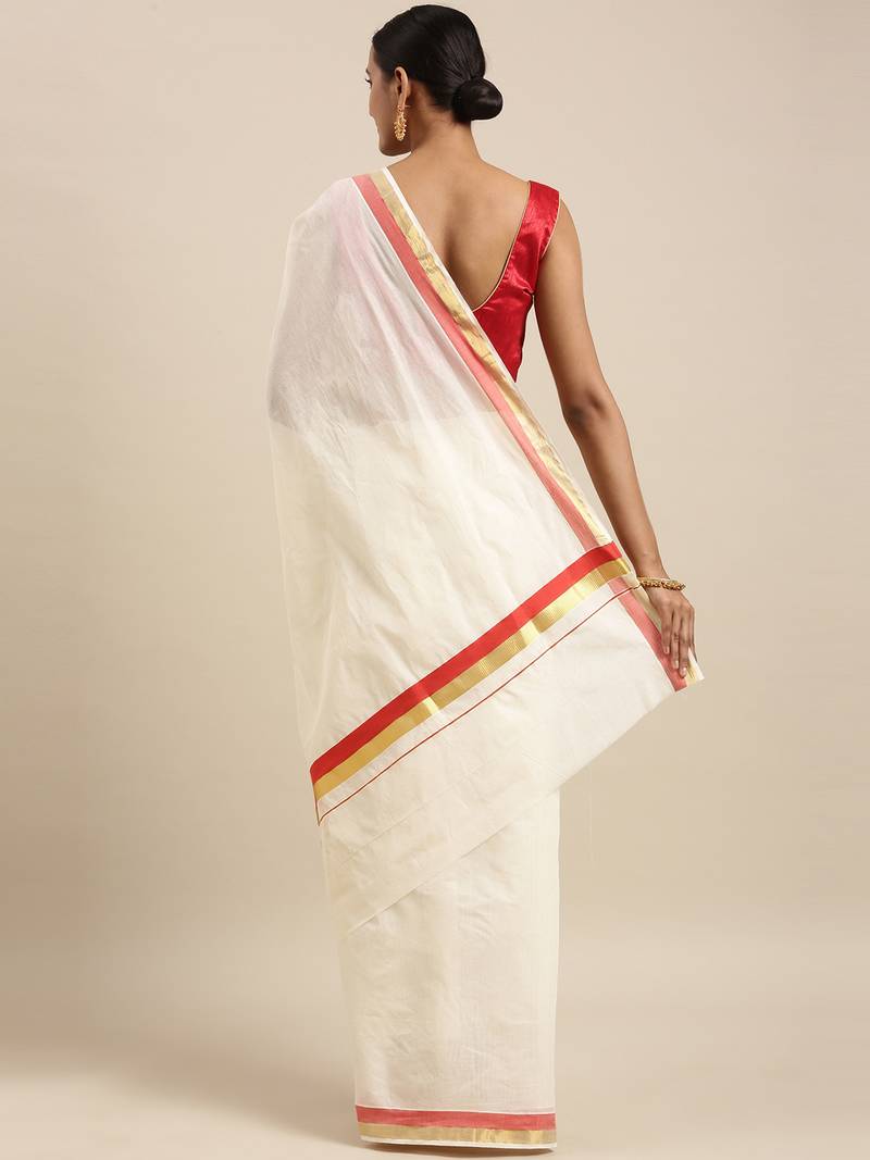 white pure cotton woven saree with blouse
