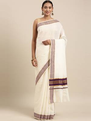 white pure cotton woven saree with blouse 1