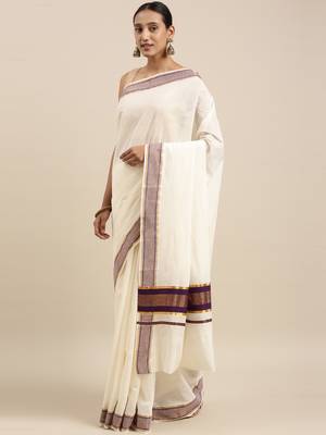 white pure cotton woven saree with blouse 2