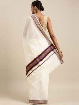 white pure cotton woven saree with blouse 3