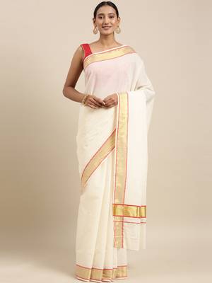 white pure cotton woven saree with blouse 1