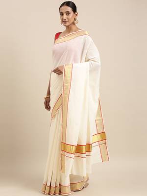white pure cotton woven saree with blouse 2