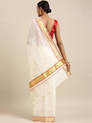 white pure cotton woven saree with blouse 3