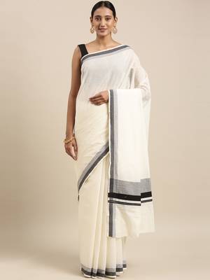 white pure cotton woven saree with blouse 1