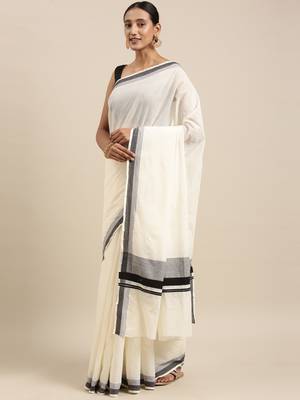 white pure cotton woven saree with blouse 2