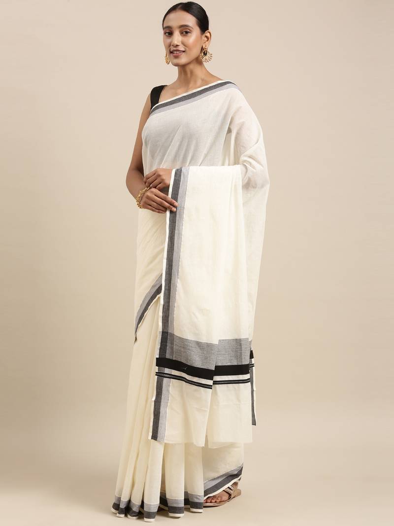 white pure cotton woven saree with blouse