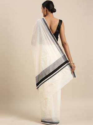 white pure cotton woven saree with blouse 3