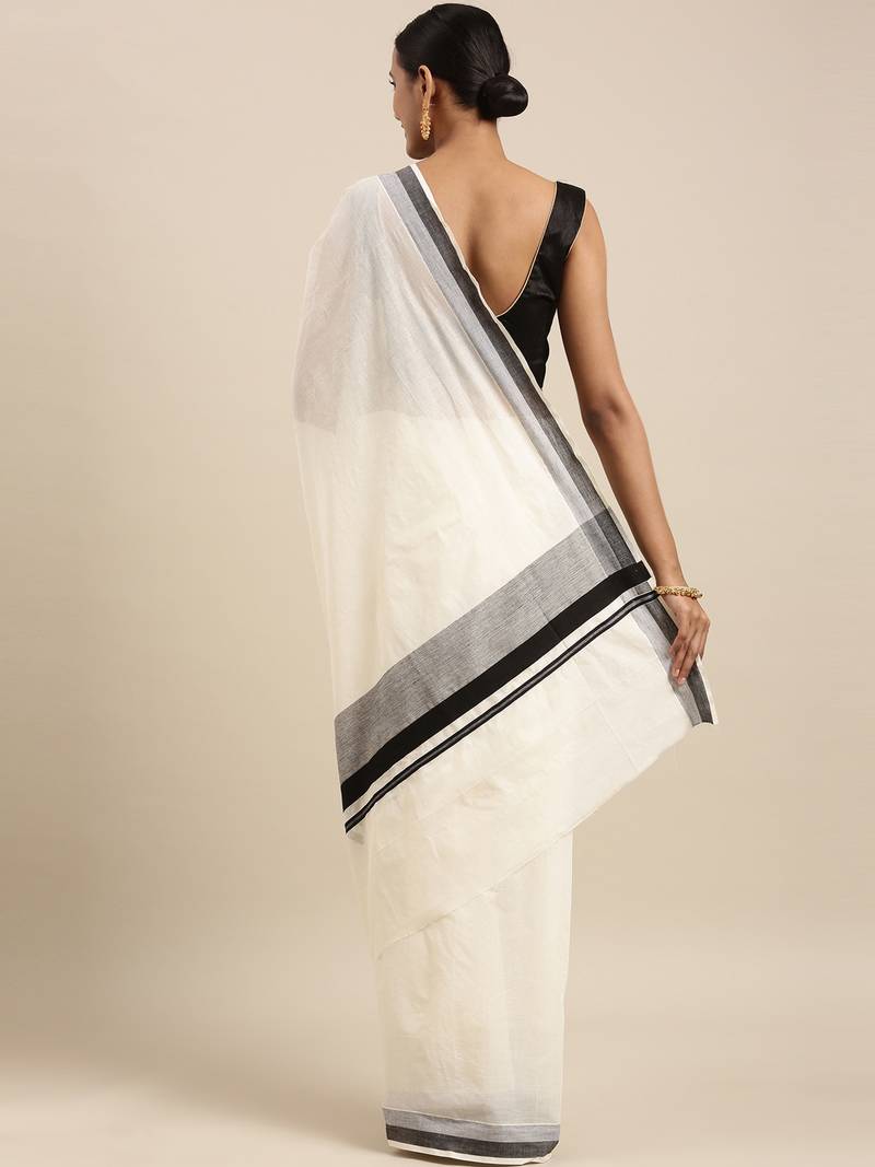 white pure cotton woven saree with blouse