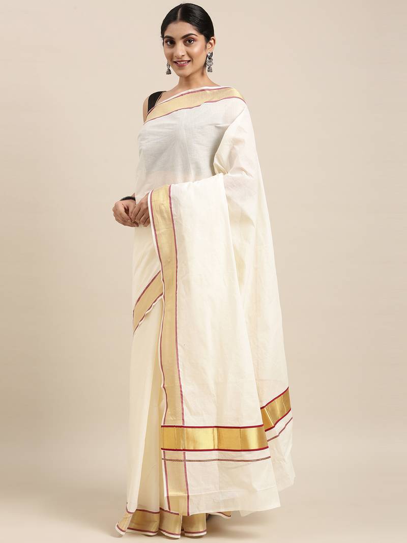 white pure cotton woven saree with blouse