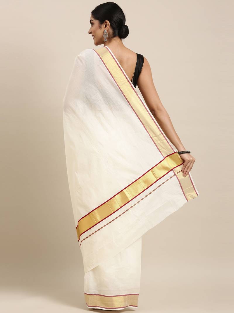 white pure cotton woven saree with blouse