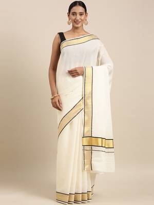 white pure cotton woven saree with blouse 1