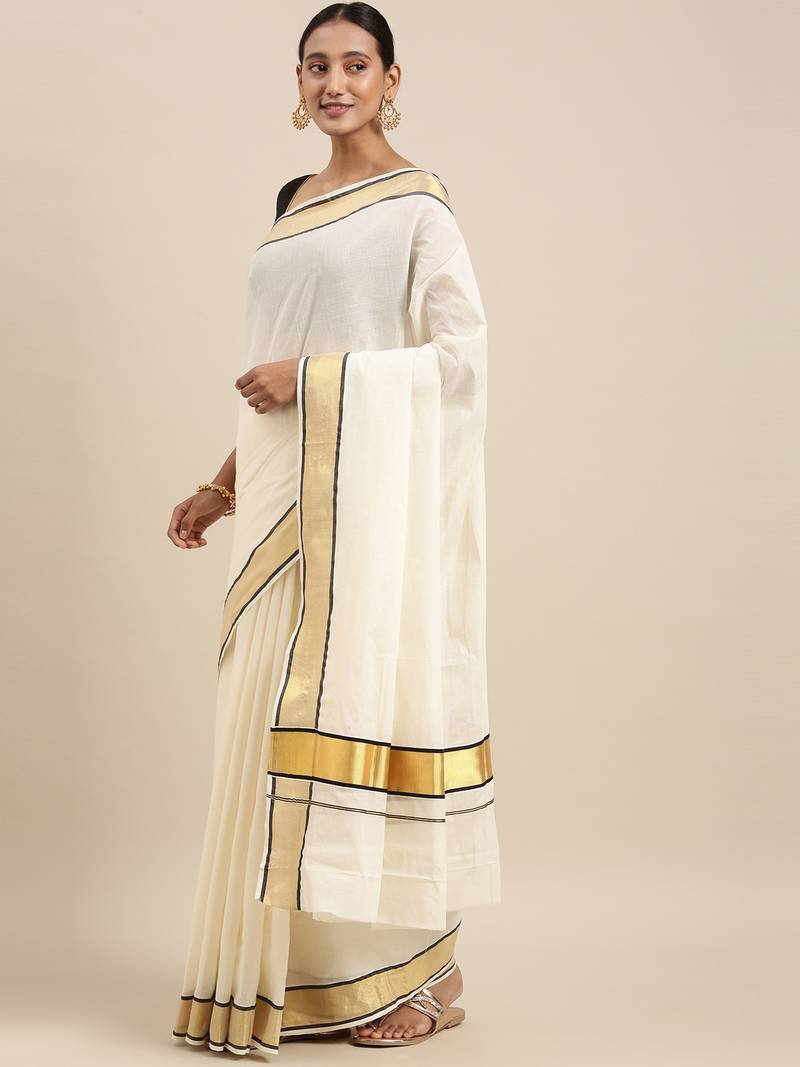 white pure cotton woven saree with blouse