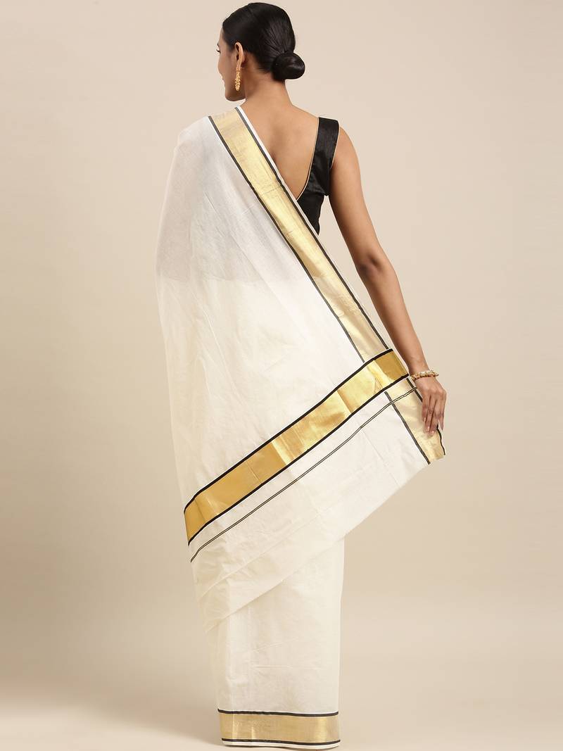 white pure cotton woven saree with blouse
