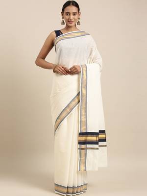 white pure cotton woven saree with blouse 1