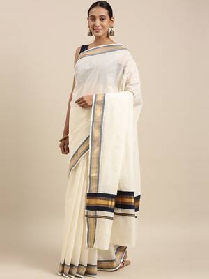 white pure cotton woven saree with blouse 2