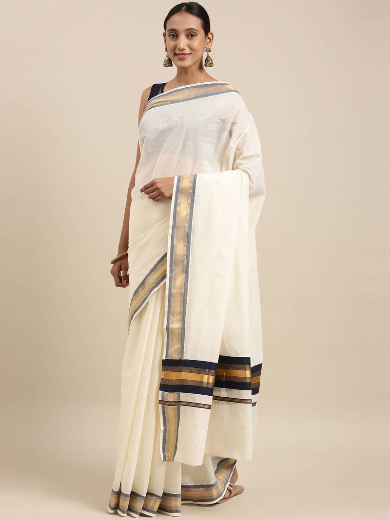 white pure cotton woven saree with blouse