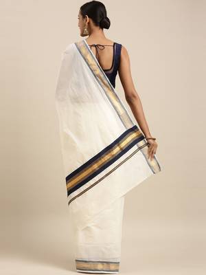 white pure cotton woven saree with blouse 3