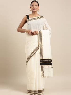 white pure cotton woven saree with blouse 1