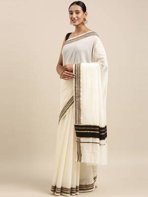 white pure cotton woven saree with blouse 2