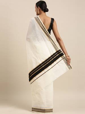 white pure cotton woven saree with blouse 3