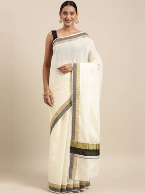 white pure cotton woven saree with blouse 1